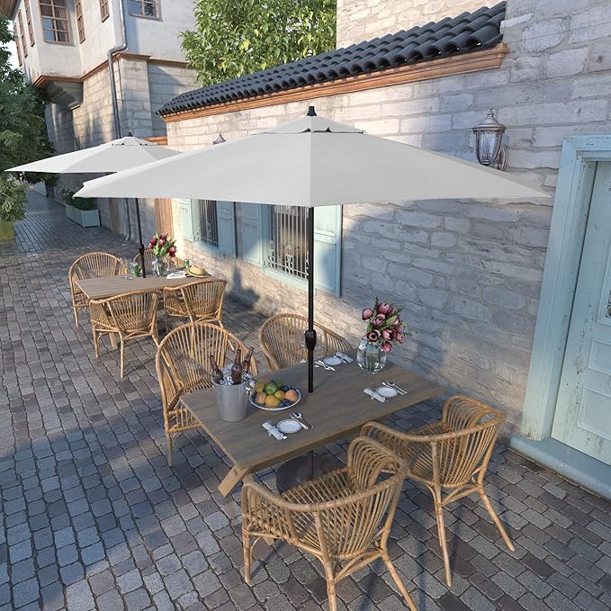 California Umbrella 9' Round Aluminum Outdoor Deck, Pool or Patio Umbrella, Crank Lift, Auto Tilt, Bronze Pole, White Olefin