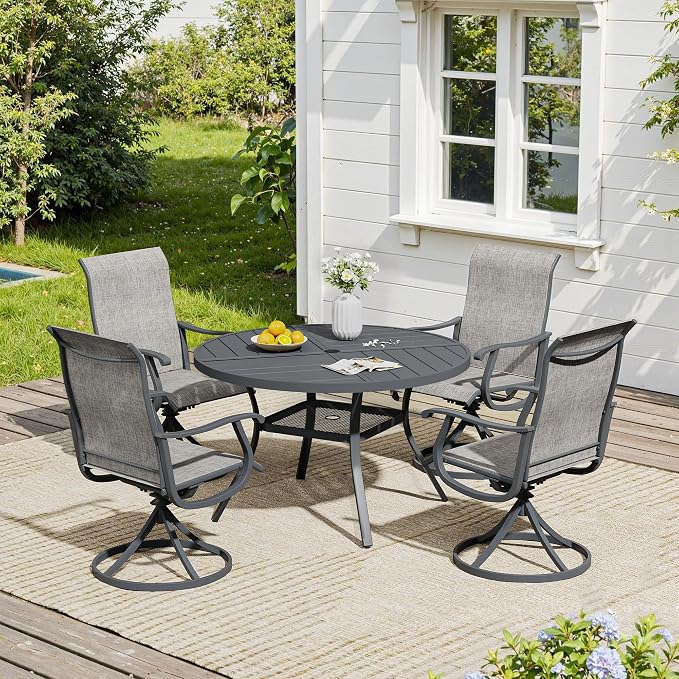 VICLLAX 40.6" Round Outdoor Table, Patio Dining Table for 4 with Umbrella Hole for Garden Lawn Deck Backyard, Dark Grey
