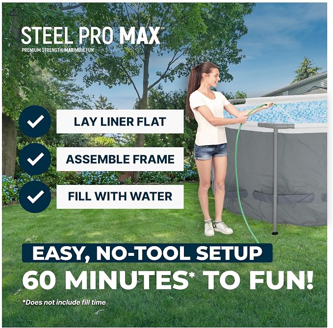 Bestway Steel Pro MAX 18' x 9' x 48" Above Ground Pool, Oval Metal Frame Outdoor Swimming Pool Set with Filter Pump, Ladder, and Cover, Gray