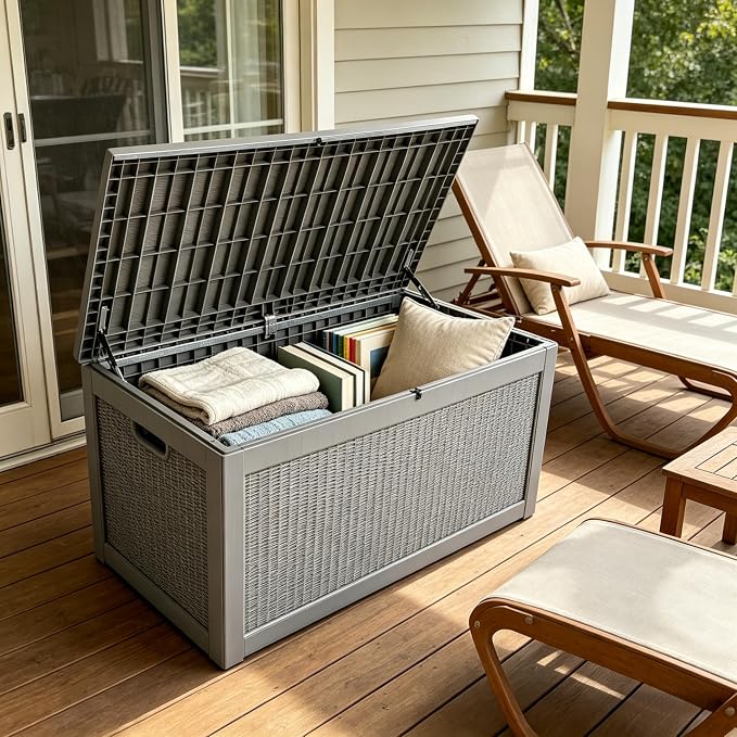 317 Gallon Large Resin Outdoor Storage Box, Waterproof Deck Box, Lockable Deck Container with Reinforced Support, Outdoor Chest for Patio Accessories, Outdoor Cushions, Garden Tools, Taupe Gray
