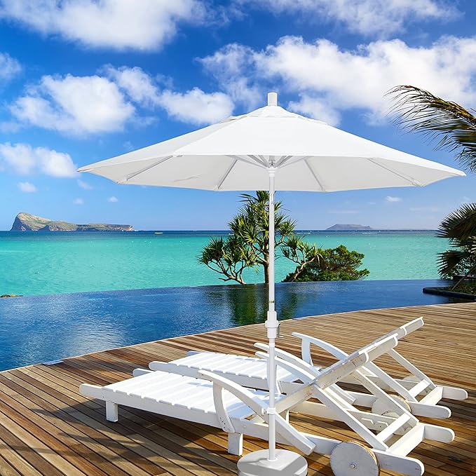 California Umbrella 9' Round Aluminum Market Umbrella, Crank Lift, Collar Tilt, White Pole, Terracotta Olefin