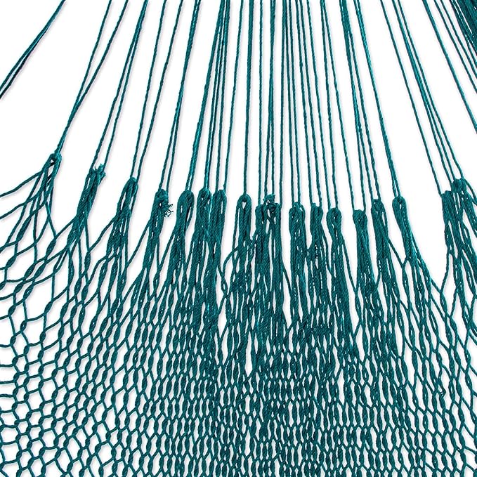NOVICA Artisan Handmade Cotton Rope Hammock Teal Turquoise Blue Mexico Mayan Solid Backyard Barbeque Tropical Decor 'Uxmal Peacock'(Double)