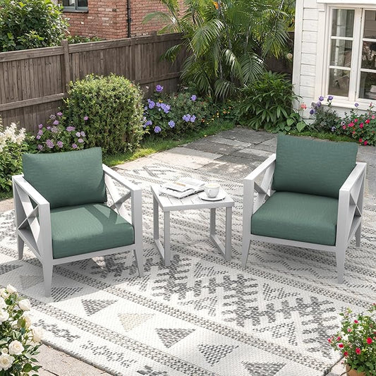 Aluminum Patio Furniture Set, 3 Pieces Conversation Set with 5.2 Inch Cushions and Coffee Table, Outdoor Patio Sectional Sofa for Garden (White)