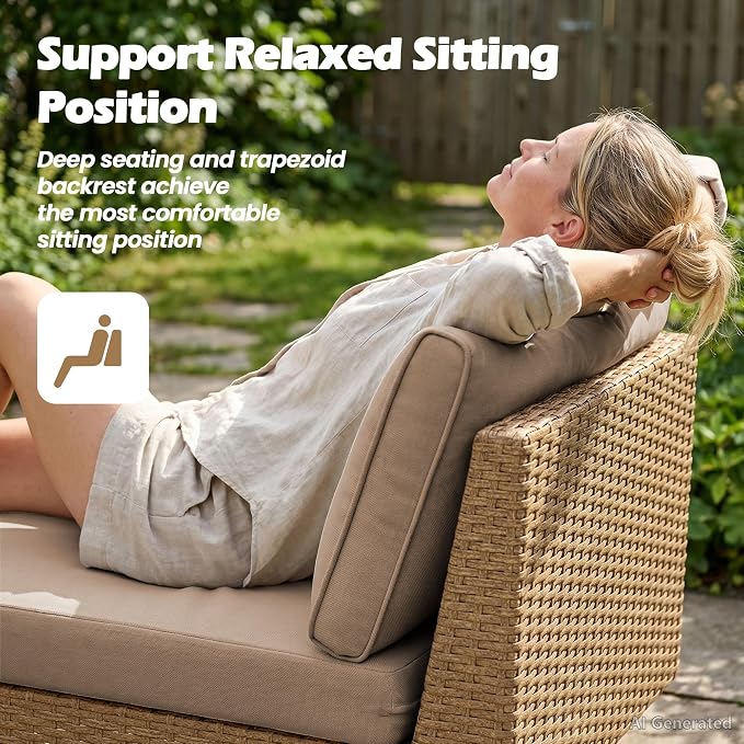 Vikiullf Outdoor Wicker Sectional Sofa Set, L-Shaped Patio Conversation Set with 4" Cushions, Boho Rattan Furniture for Backyard Poolside Deck (Khaki, 5 Pieces)