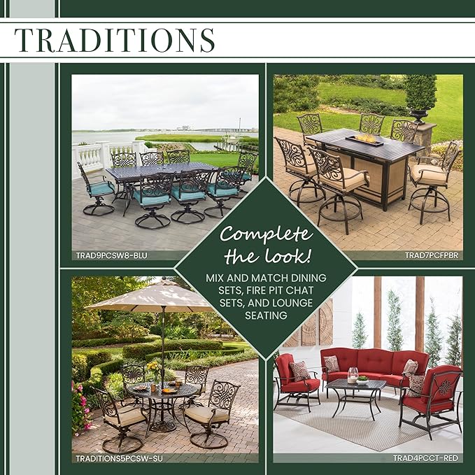 Hanover Traditions 7-Piece Outdoor Dining Set, Weather-Resistant Patio Table and Chairs Set with 6 Outdoor Dining Chairs, Plush UV-Resistant Autumn Berry Cushions, and 60 Inch Cast-top Outdoor Table