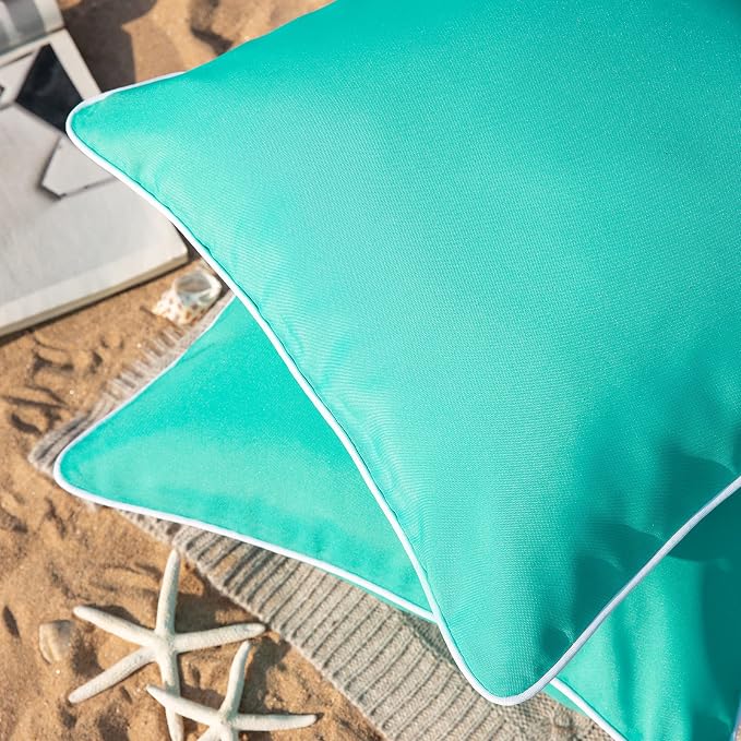 Phantoscope Pack of 2 Outdoor Waterproof Solid Throw Decorative Pillow Cover Decorative Square Outdoor Pillows Cushion Case Patio Pillows for Couch Tent (18''x18'', Turquoise)