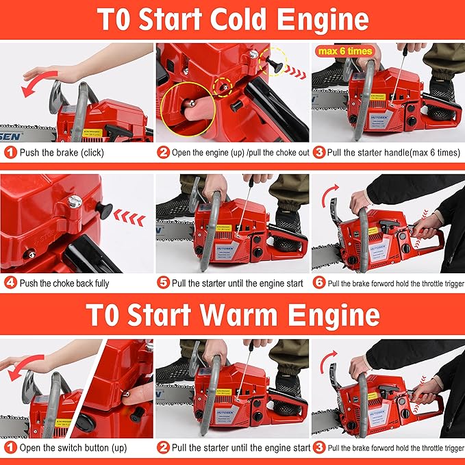 62CC Gas Chainsaw, 20 Inch Power Chain Saw, 2-Cycle Handed Petrol Chainsaws Gasoline Chainsaws Garden Tool for Cutting Trees, Wood, Outdoor Home Garden and Farm Use