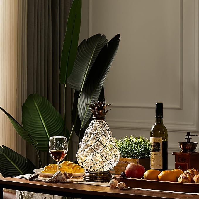 MOZEAL Extra Large Glass Pineapple Light,13 in Lantern Decorative,IP44 Waterproof,6 Hours Timer,Battery Operated,As a Gift,for Farmhouse/Garden/Outdoor/Patio/Porch/Table/Backyard/Beach/Mantle Decor