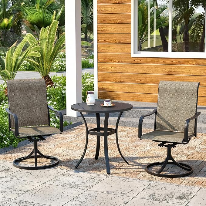 Outdoor Dining Set,27.5" Round Patio Table with 2pcs Swivel Chairs,Outdoor Furniture Set for Garden Backyard Lawn Poolside