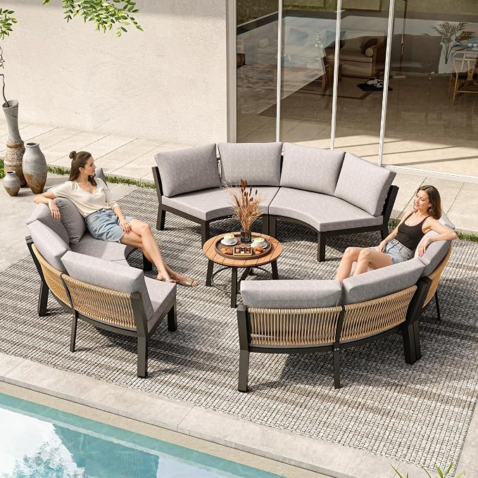 Outdoor Aluminum Round Coffee Table, All-Weather Patio Coffee Tables for Outside with PS Wood-Like Table Top, Modular Coffee Table for Backyard, Balcony, Deck, Yard, Graphite