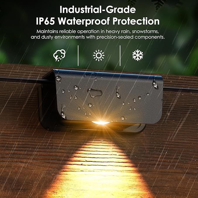 Fence Lights Outdoor, 10 Pack Deck Light with Wire, IP65 Waterproof Warm White Step Lights Outdoor for Stairs, Step, Wall, Yard, Porch, Garden, Patio, and Pathway