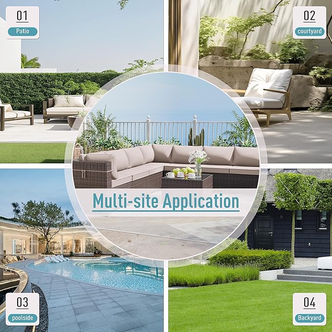 ALAULM 9 Pieces Patio Furniture Set Wicker Patio Conversation Set, Outdoor Sectional Furniture w/Coffee Table & Washable Seat Cushions-Sand