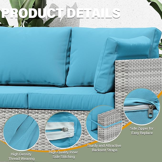 8 pcs Outdoor Cushion Slipcovers Outdoor Patio Cushions Covers Replacement Waterproof with Zipper w/3 Seat Cushion Covers and 5 Backrest Pillow Covers, Covers Only