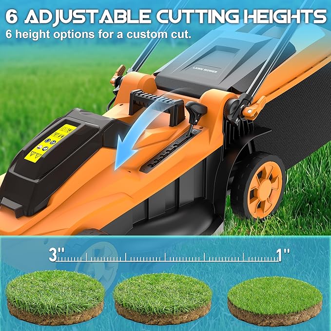 40V Cordless Lawn Mower (No Battery) Compatible with Dewalt 2 * 20VMax Battery, 18" Electric Lawn Mower with 6 Heights Adjustment, Brushless Electric Mower for Garden, Yard