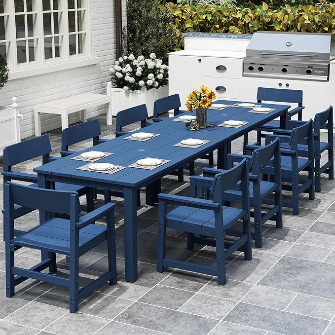 Jocoevol 12 Piece Patio Dining Set for 10 Person HIPS Outdoor Dining Sets with Umbrella Hole Tables and Chairs Furniture Set All Weather Proof for Garden, Backyard, Poolside