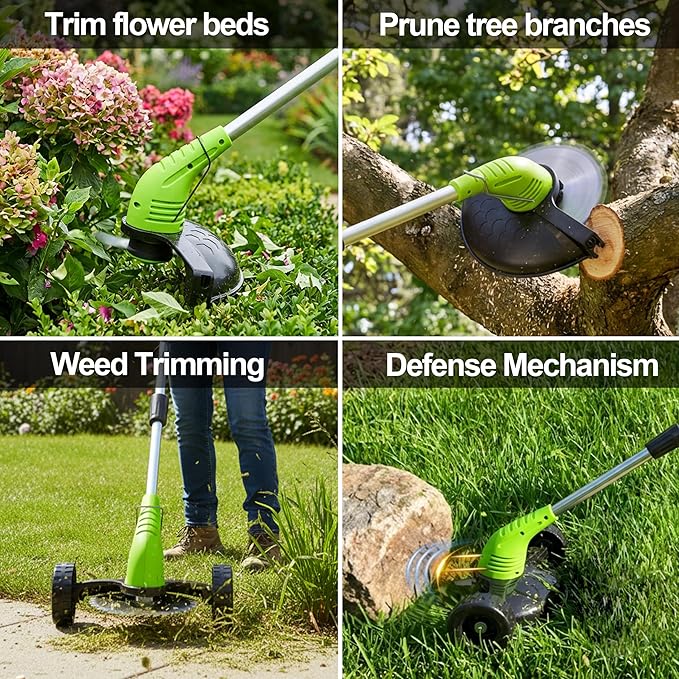 Cordless Weed Wacker, Grass Trimmer with 3 Types Blades and 2.0Ah Li-Ion Battery Powered,12V Electric Weed Trimmer/Edger for Garden Yard Work and Lawn Care