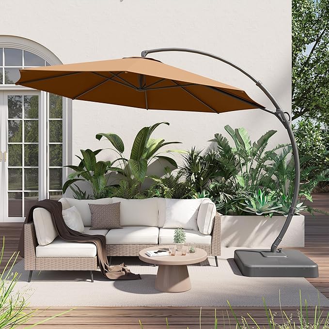 LAUSAINT HOME Outdoor Patio Umbrella with Base included, Deluxe Curvy Cantilever Umbrella Heavy Duty Offset Hanging Umbrella