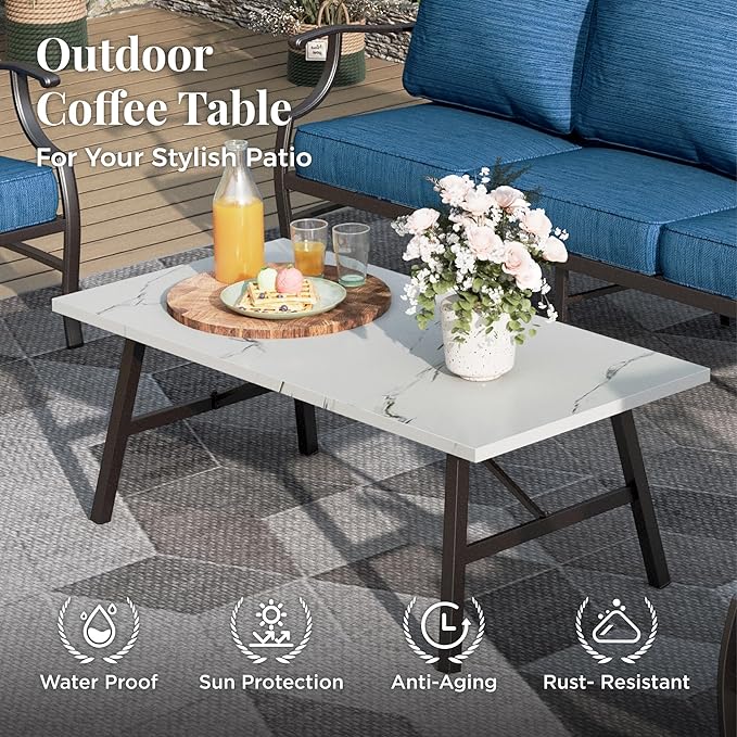 Patio Furniture Set 6 pcs, Outdoor Patio Furniture, 3-Seat Sofa, 2 Swivel Chairs, 2 Ottomans, Coffee Table and 5.75" Extra Thick Cushion, Conversation Set for Backyard Deck, Gemstone Blue
