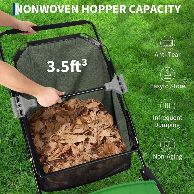 21 Inch Push Lawn Sweeper, Heavy Duty Leaf Collector with Dual Spinning Brushes 3.5 Cu. ft. Mesh Bag, Adjustable Height, Walk Behind Grass Sweeper for Leaves, Pine Needles & Yard Debris