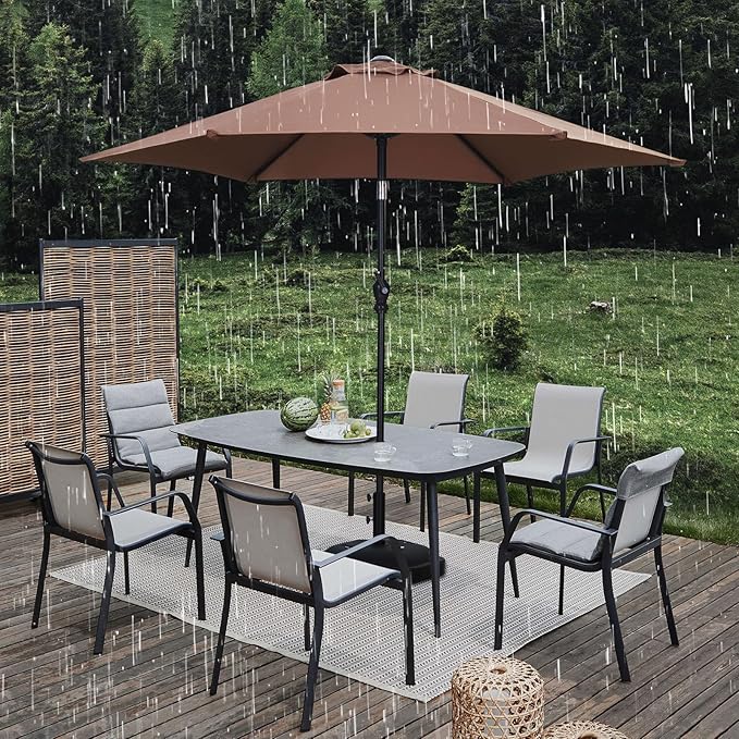 GDY 7.5FT Patio Umbrella Outdoor Table Umbrella,Market Umbrella with Push Button Tilt and Crank for Garden, Lawn, Deck, Backyard & Pool (Coffee)