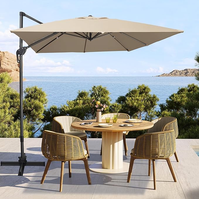 Sunnyglade 10x10Ft Cantilever Patio Umbrella Square 360° Rotation & Integrated Tilting System Offset Umbrella with 8 Sturdy Ribs, Fade-resistant & Waterproof for Garden Backyard Poolside Deck