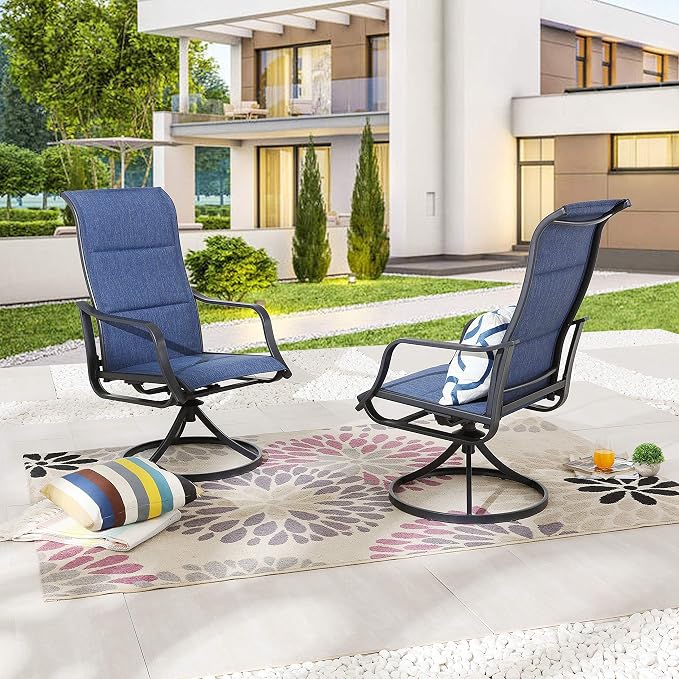 LOKATSE HOME Patio Chairs Set of 2, Outdoor Swivel Rocker Dining Chairs with Breathable Fabric and Powder Coated Steel Frame for Porch Balcony