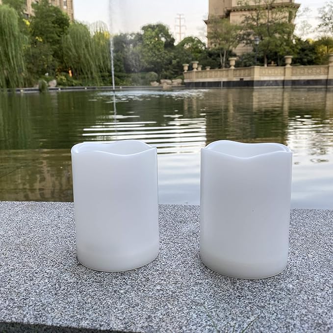 Waterproof Outdoor Flameless Pillar Candle with Timer Battery Operated Electric LED Candle Set for Gift Home Décor Party Wedding Supplies Garden Halloween Christmas Decoration, 1 Pack, 3” x 4”