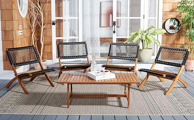 SAFAVIEH Outdoor Collection Blaze Natural/Black 5-Piece Conversation Patio Set