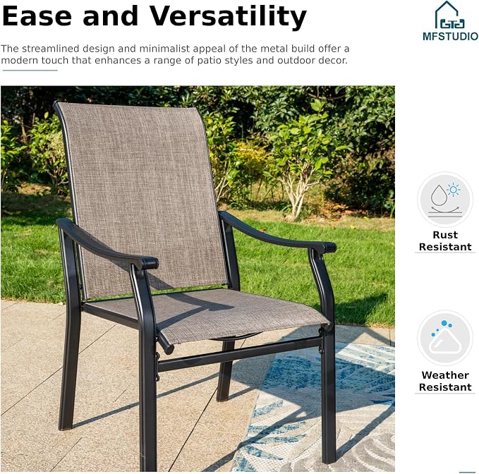 MFSTUDIO 9 Piece Patio Dining Set, Square Metal Table & Textilene Chairs | Weather-resistant, 8 person, Breathable & quick-drying, Umbrella hole, Outdoor deck backyard