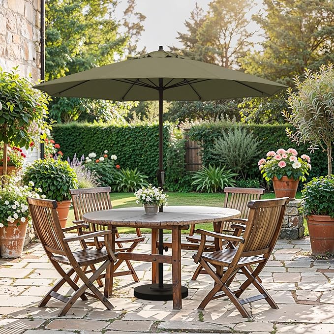 California Umbrella 12-Year Protection 7.5-Ft Outdoor Patio Umbrella, Sunbrella Fade-Resistant Fabric, Auto-Tilt, Heavy Duty Aluminum Frame, 8 Reinforced Ribs for Pool or Deck, Bronze Pole, Spectrum Cilantro