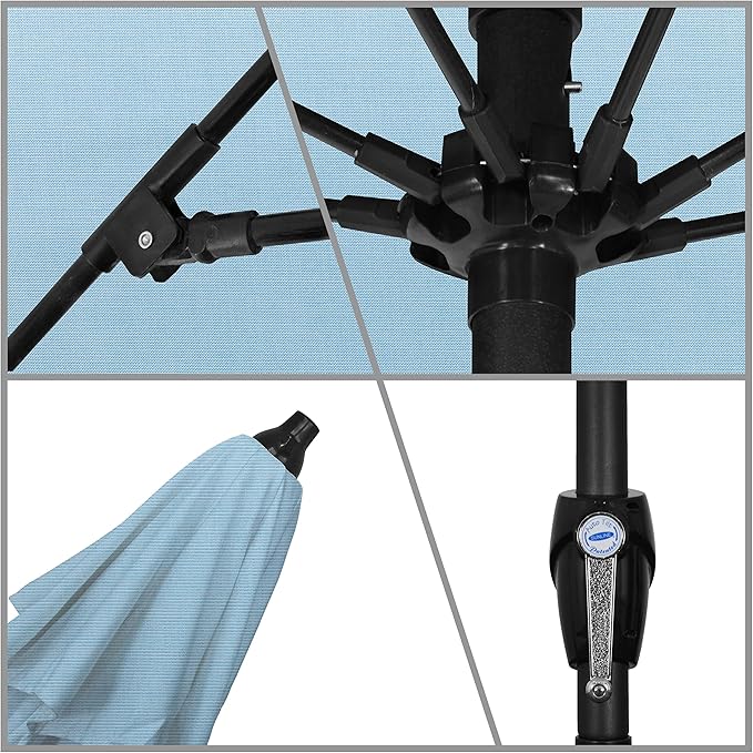 California Umbrella 12-Year Protection 9-Ft Outdoor Patio Umbrella, Sunbrella Fade-Resistant Acrylic Fabric, Auto Tilt and Crank, Heavy-Duty Aluminum Frame/Reinforced Ribs, Bronze Pole, Air Blue