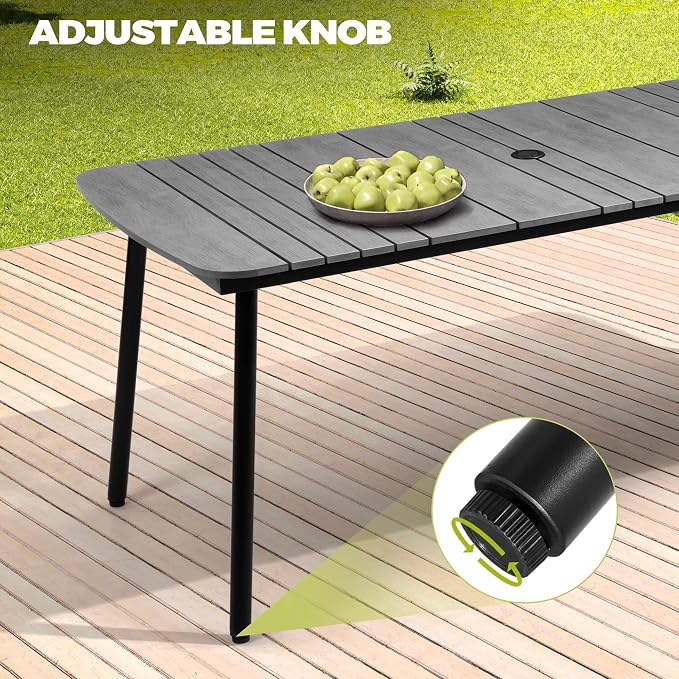Crestlive Products Outdoor Dining Table for 6, 70" Aluminum Patio Table with Umbrella Hole Weather Resistant Rectangle Outside Tables for Patio Garden Lawn, Grey