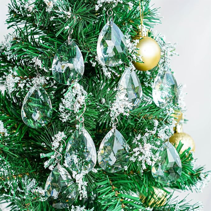 10 Pcs 50mm Clear Crystal Teardrop Pendants Chandelier Parts | Clear Crystal Teardrop Prisms Pendants 50mm Chandelier Replacement Parts Suncatcher for Lamp Window Wedding Garden DIY Decor