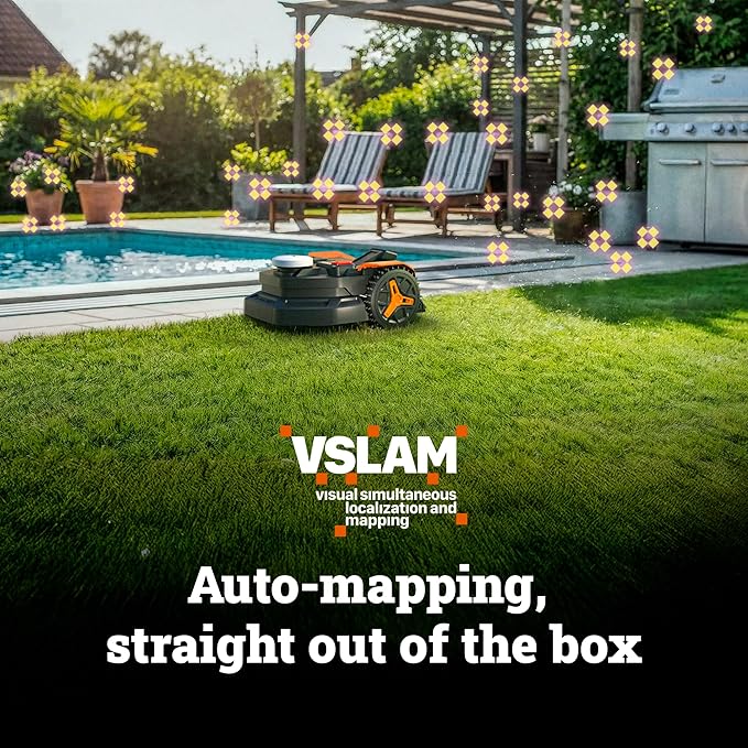 WORX Landroid Vision Cloud Robot Lawn Mower for 1/2 Acre, WR320 + Weatherproof Mower Storage Garage for Vision Cloud, WA0828 + Universal Lawn Mower Cutting Blades for Vision Cloud, WA0719