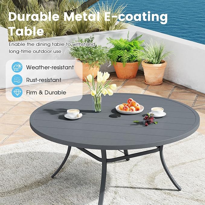 9 Pieces Patio Furniture Dining Set, 8 Textilene Swivel Dining Chairs, 60" Outdoor Round Metal Table with 1.57" Umbrella Hole, Outdoor Dining Set for Porch, Lawn, Garden, Grey/Grey