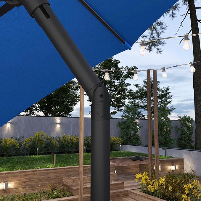 Sunline 7.5 ft Patio Umbrella with Crank & Push Button Tilt, Outdoor Market Umbrella with UV Protection & Wind Vent, Metal Frame for Deck, Pool & Table, Pacific Blue