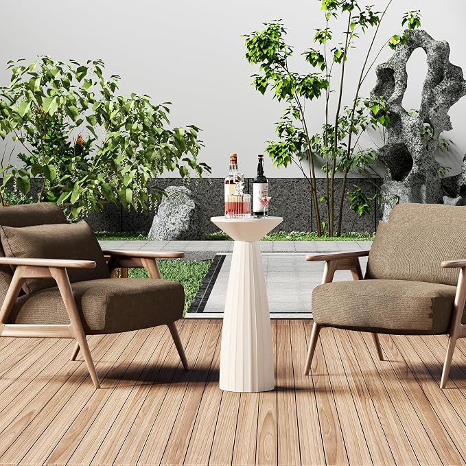 Metal Outdoor Side Table, Steel Round Accent Table, Small End Table Patio Furniture, for Garden, Pool, Yard, Balcony, Living Room, Deck, Weather Resistant, No Assembly, White