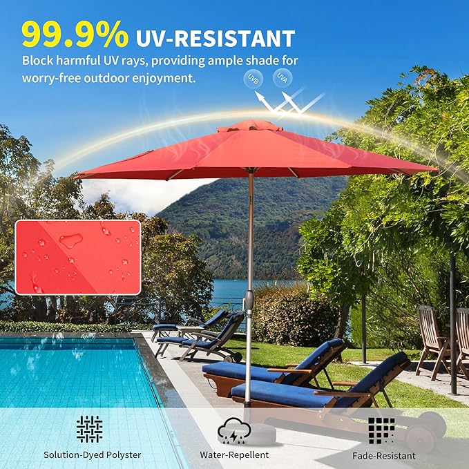 Domi 10FT Patio Umbrella, Outdoor Table Umbrella with Aluminum Pole, UV Protection Waterproof Market Sun Umbrella with Push Button Tilt and Crank for Garden, Deck, Backyard, Pool (Brick Red)