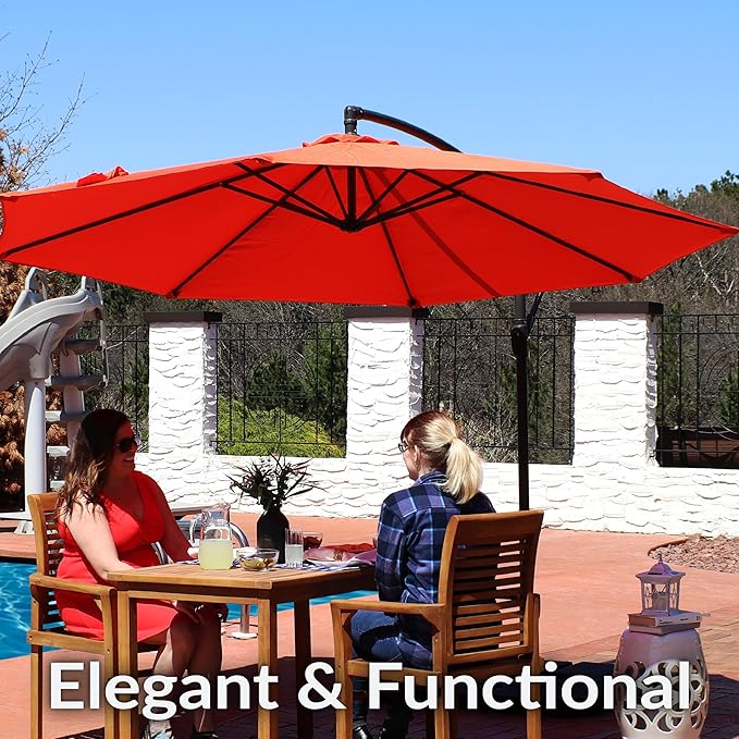 Sunnydaze 10ft Offset Cantilever Patio Umbrella with Base Included - Large Outdoor Umbrella for Patio