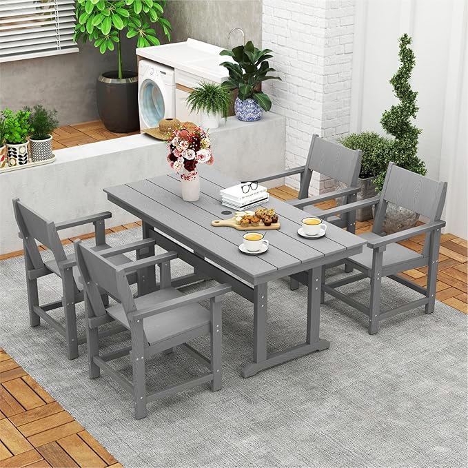 HDPE Outdoor Patio Dining Chairs,Dining Chairs with Arms, Waterproof, Rot Resistant, for Outside, Lawns, Porch, Patio, Deck, Garden Gray