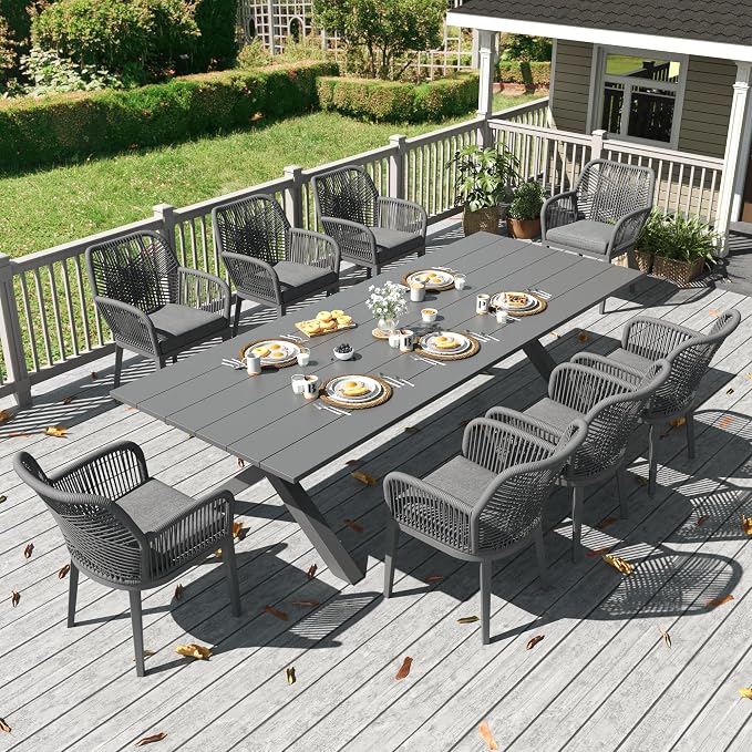 LayinSun Outdoor Dining Set for 8, 9 Pieces Patio Furniture Sets with Aluminum Dining Table and Rope Weave Chairs