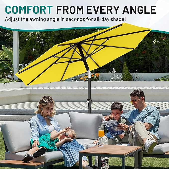 AreShark 10 FT Outdoor Patio Umbrella, Patio Table Umbrella with Push Button Tilt and Crank, Outdoor Patio Umbrellas with 8 Fiberglass Ribs, Patio Umbrellas for Market, Garden, Pool (Yellow)