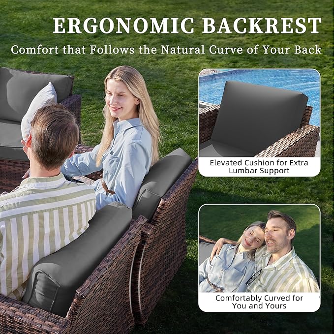 UDPATIO Patio Furniture Set, 6 Pieces Outdoor Conversation Sets with Rocking Swivel Chairs, Wicker Rattan Outdoor Sofa Set with Storage Table and Waterproof Covers for Backyard, Deck, Porch, Grey