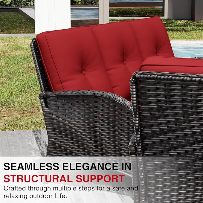 Joyside Wicker Patio Furniture Set, 7 Piece Outdoor Furniture Set with Thickened Cushions, High Back, Deep Seating, Wide Armrest, Rattan Outdoor Chairs for Porch, Deck