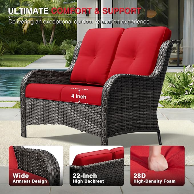 Joyside 8 Piece Wicker Patio Furniture Set, Outdoor Swivel Rocker Patio Chairs with High Back, Deep Seating, Wide Armrest, Thickened Cushions, Outdoor Furniture for Deck, Porch Use