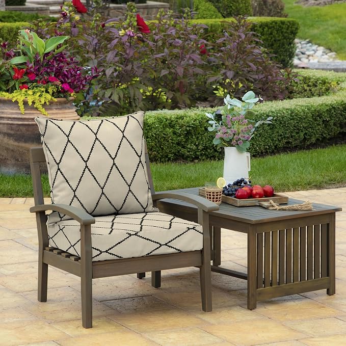 Arden Deep Seat Outdoor Chair Cushion Set (4-Pack), 24 in x 24 in, Weather-Proof, Rain-Proof, Fade Resistant Patio Cushion Set for Chair, Sofa, and Couch Tan Diamond Trellis | Outdoor Sofa, Couch, Conversation Set, Weather-Proof, Rain-Proof, Fade Resis...