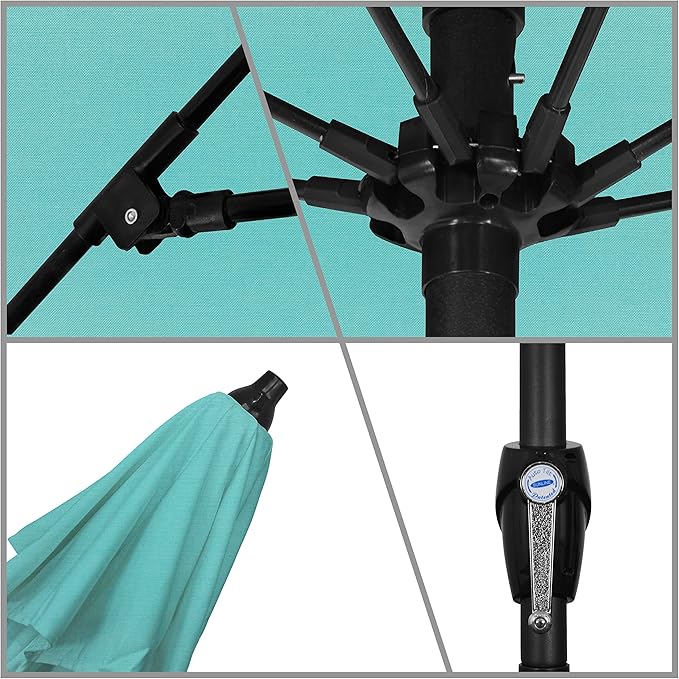California Umbrella 12-Year Protection 9-Ft Outdoor Patio Umbrella, Sunbrella Fade-Resistant Acrylic Fabric, Auto Tilt and Crank, Heavy-Duty Aluminum Frame/Reinforced Ribs, Bronze Pole, Aruba