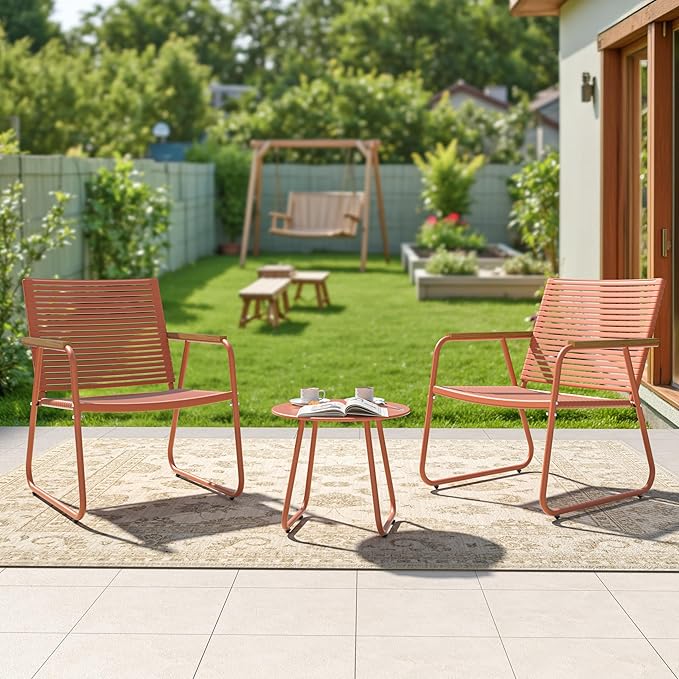 3-Piece Patio Furniture Set, Compact Outdoor Conversation Set with 2 Chairs and Glass Table, Weather-Resistant for Apartment Patio, Small Spaces, Balcony, Backyard – Orange