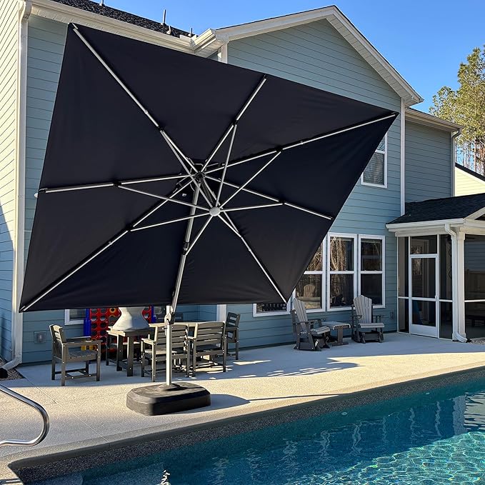 PURPLE LEAF 9' X 11.5' Solar Powered LED Patio Large Umbrella Offset Double Top Hanging Umbrella Outdoor Market Umbrella for Garden