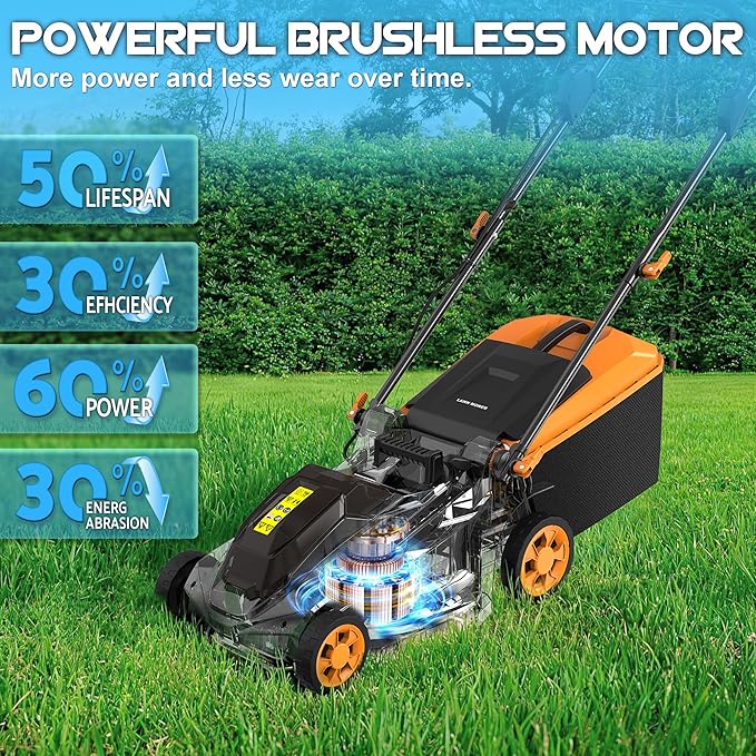 40V Cordless Lawn Mower (No Battery) Compatible with Dewalt 2 * 20VMax Battery, 18" Electric Lawn Mower with 6 Heights Adjustment, Brushless Electric Mower for Garden, Yard